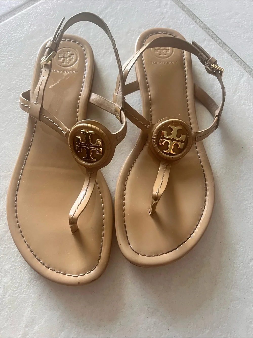 Tory Burch Tan Logo Thong Sandals